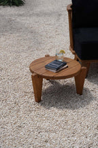Runder Couchtisch aus recyceltem Teak Natur für Garten oder Terrasse – Ø50 cm