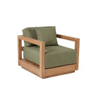 Gartensessel aus hellem Teakholz mit olivgrünen Kissen – 70x70 cm