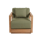 Gartensessel aus hellem Teakholz mit olivgrünen Kissen – 70x70 cm