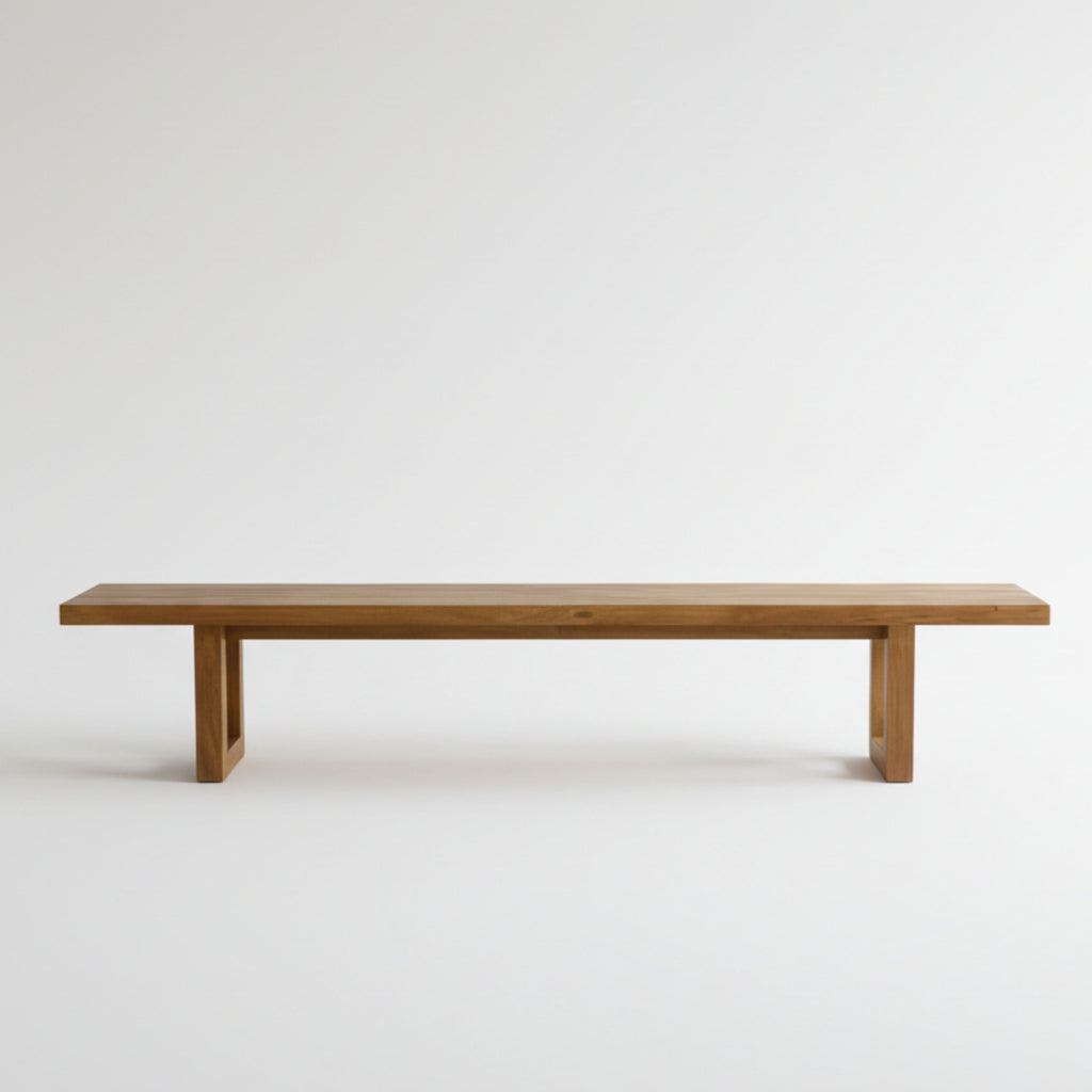 Bank aus recyceltem Teakholz mit durchbrochenen Beinen, Natur – 220x100 cm