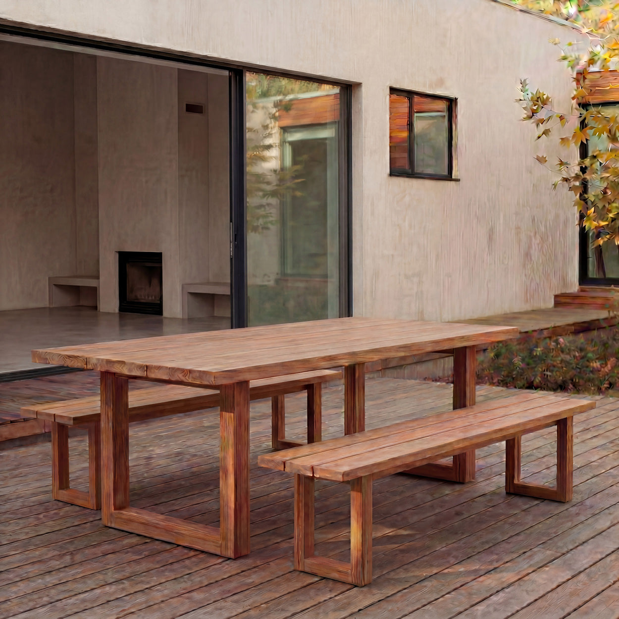Bank aus recyceltem Teakholz mit durchbrochenen Beinen, Natur – 220x100 cm