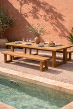 Bank aus recyceltem Teakholz mit durchbrochenen Beinen, Natur – 220x100 cm
