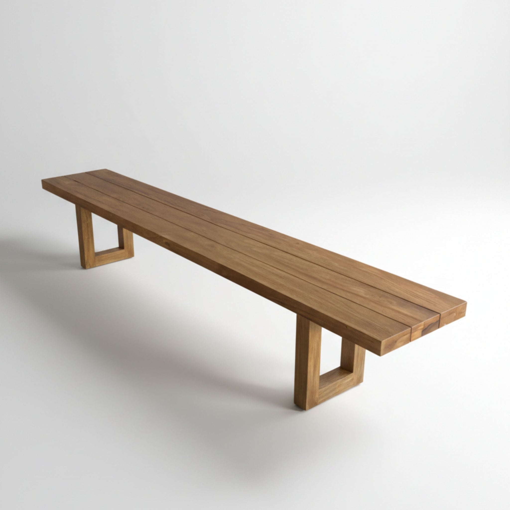 Bank aus recyceltem Teakholz mit durchbrochenen Beinen, Natur – 220x100 cm
