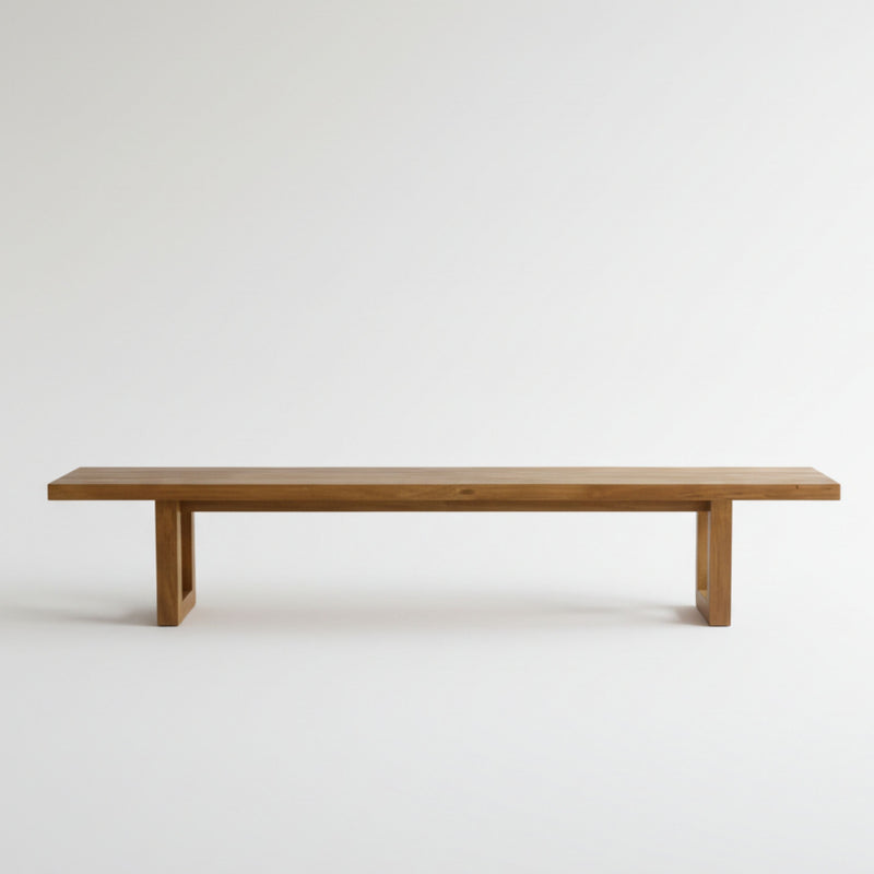 Bank aus recyceltem Teakholz mit durchbrochenen Beinen, Natur – 280x110 cm