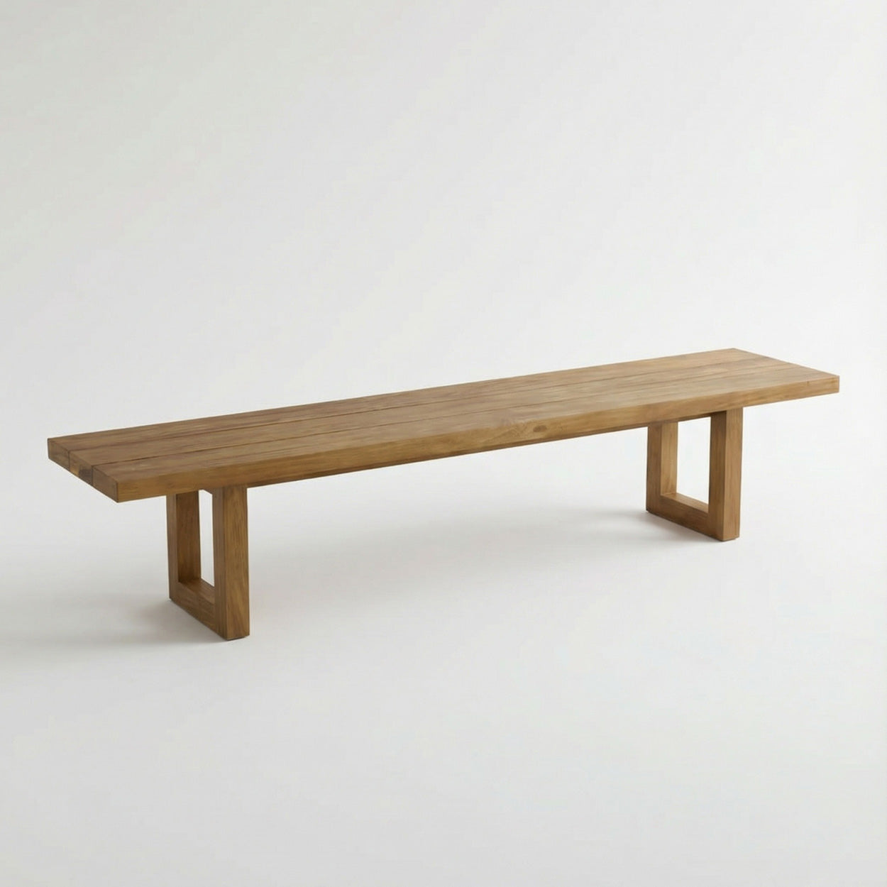 Bank aus recyceltem Teakholz mit durchbrochenen Beinen, Natur – 280x110 cm
