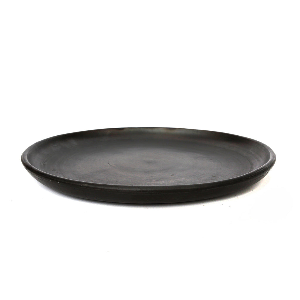 Runder Teller aus gebrannter Terrakotta – Mattschwarz - Ø30 cm