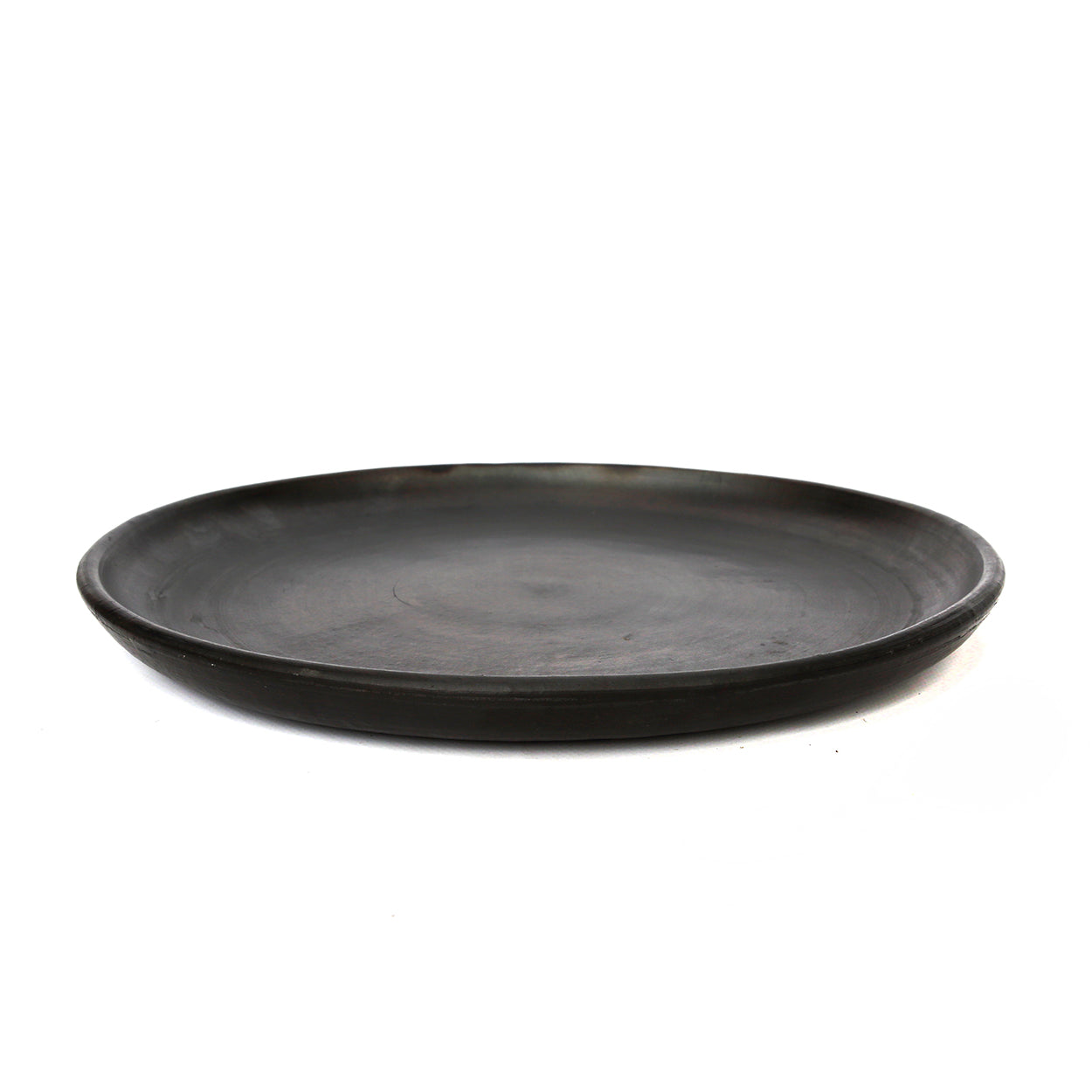 Runder Teller aus gebrannter Terrakotta – Mattschwarz - Ø30 cm