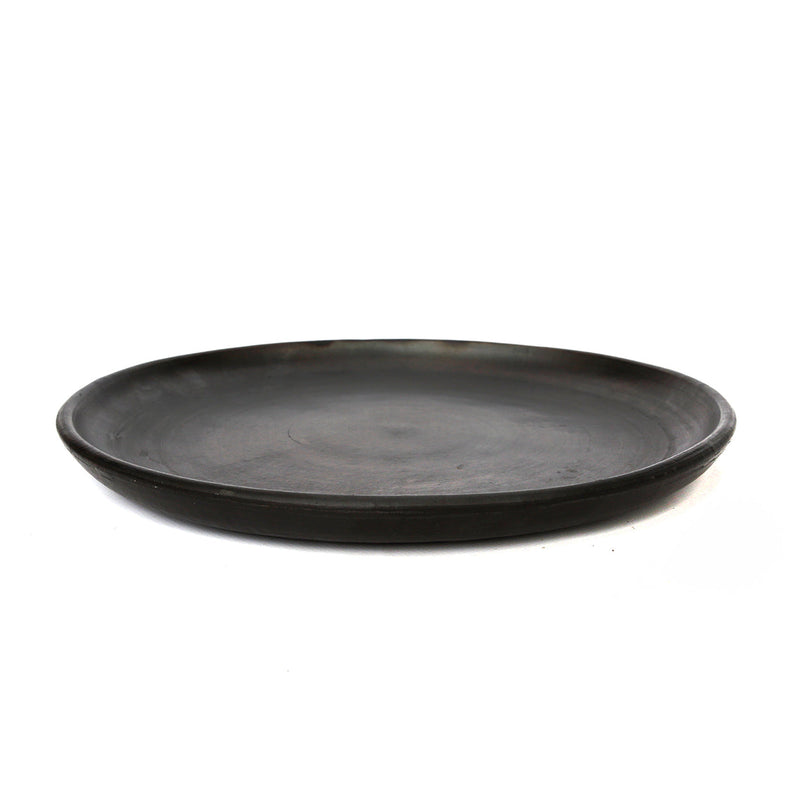 Runder Teller aus gebrannter Terrakotta – Mattschwarz - Ø30 cm