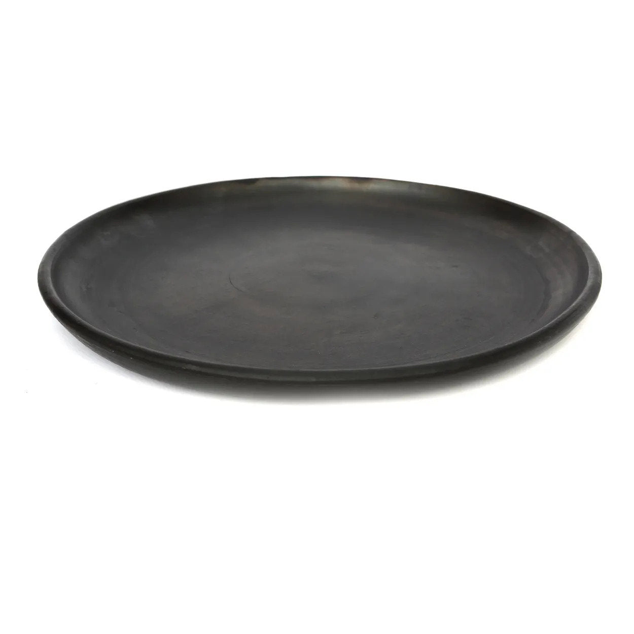 Runder Teller aus gebrannter Terrakotta – Mattschwarz - Ø30 cm