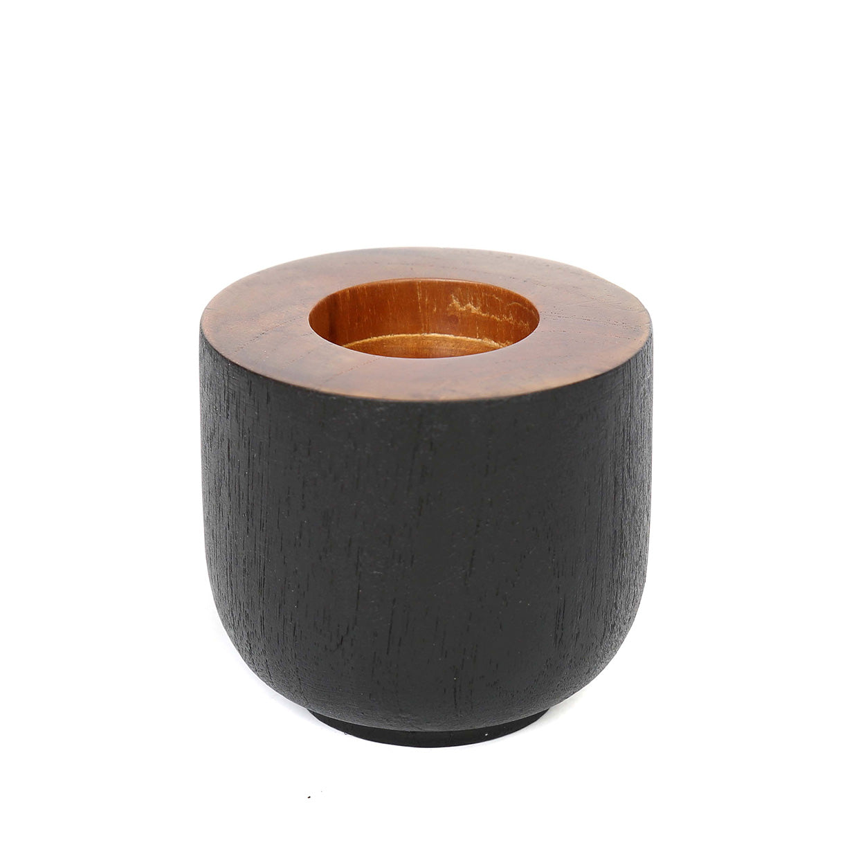 Kerzenhalter aus Teakholz in Schwarz 8 cm, minimalistisch
