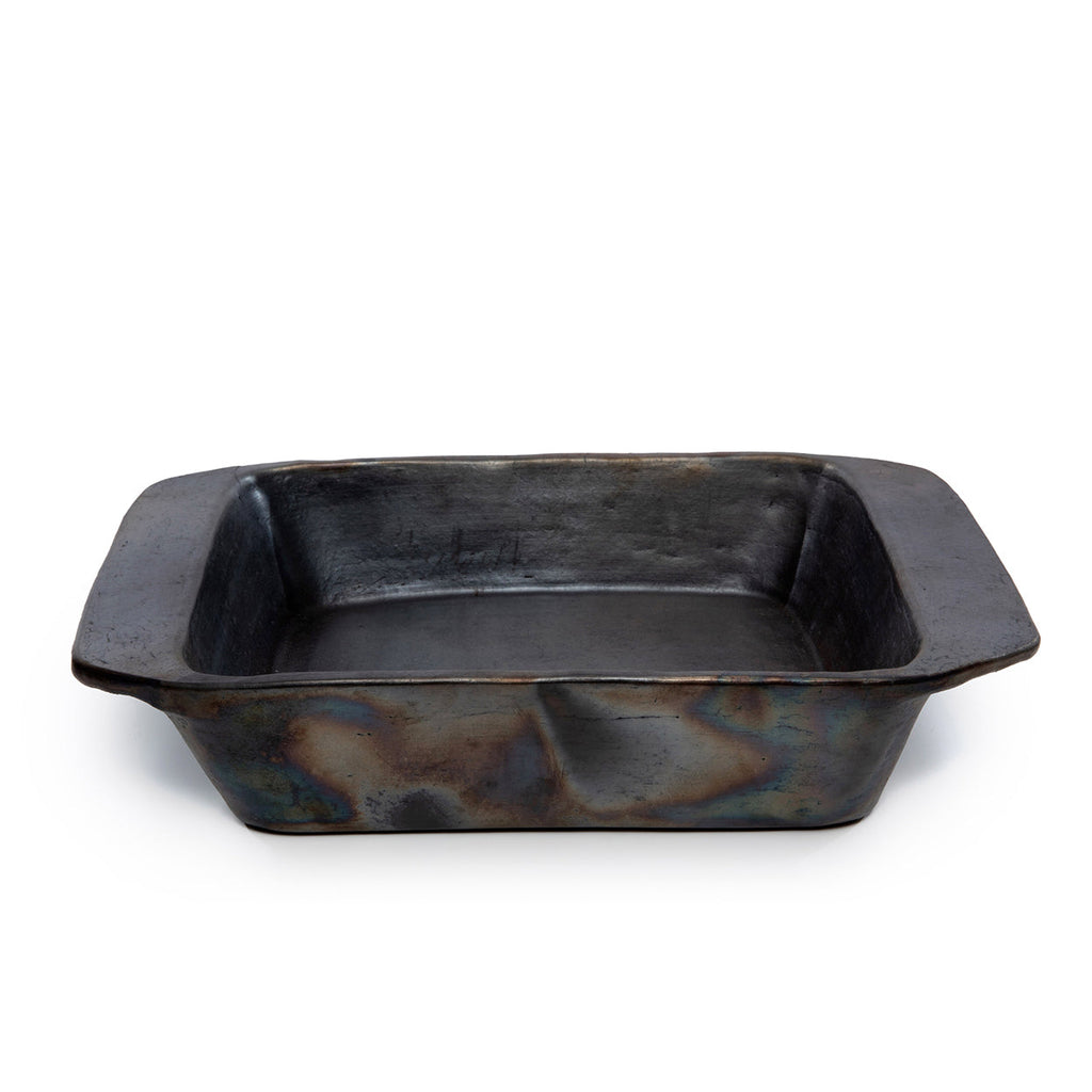 Rechteckige Auflaufform aus schwarzem Metall mit Brand-Effekt – 37x28 cm