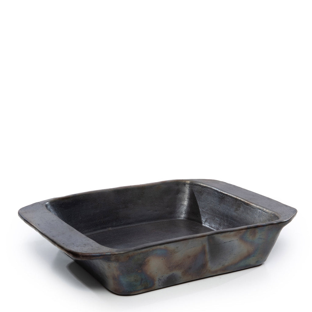 Rechteckige Auflaufform aus schwarzem Metall mit Brand-Effekt – 37x28 cm