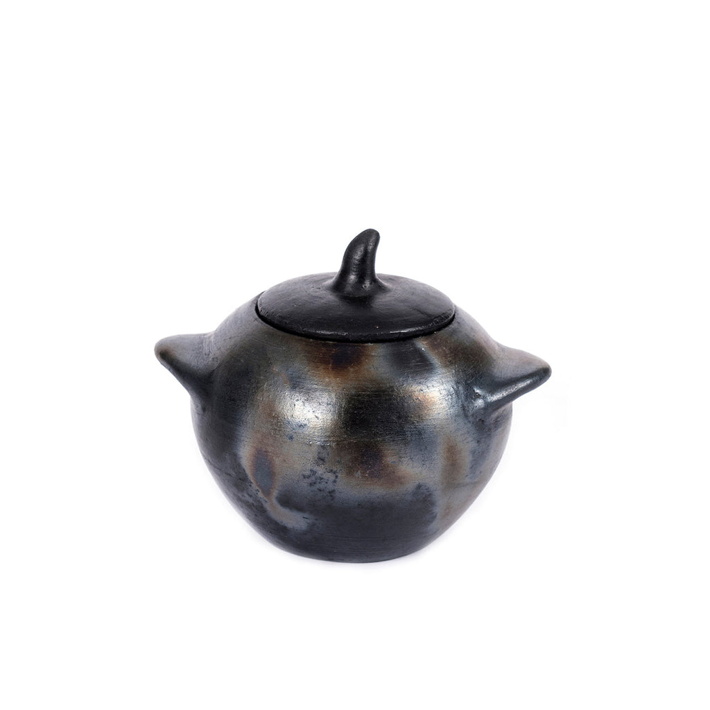 Pot en terre cuite noir brûlé fait main 11 cm