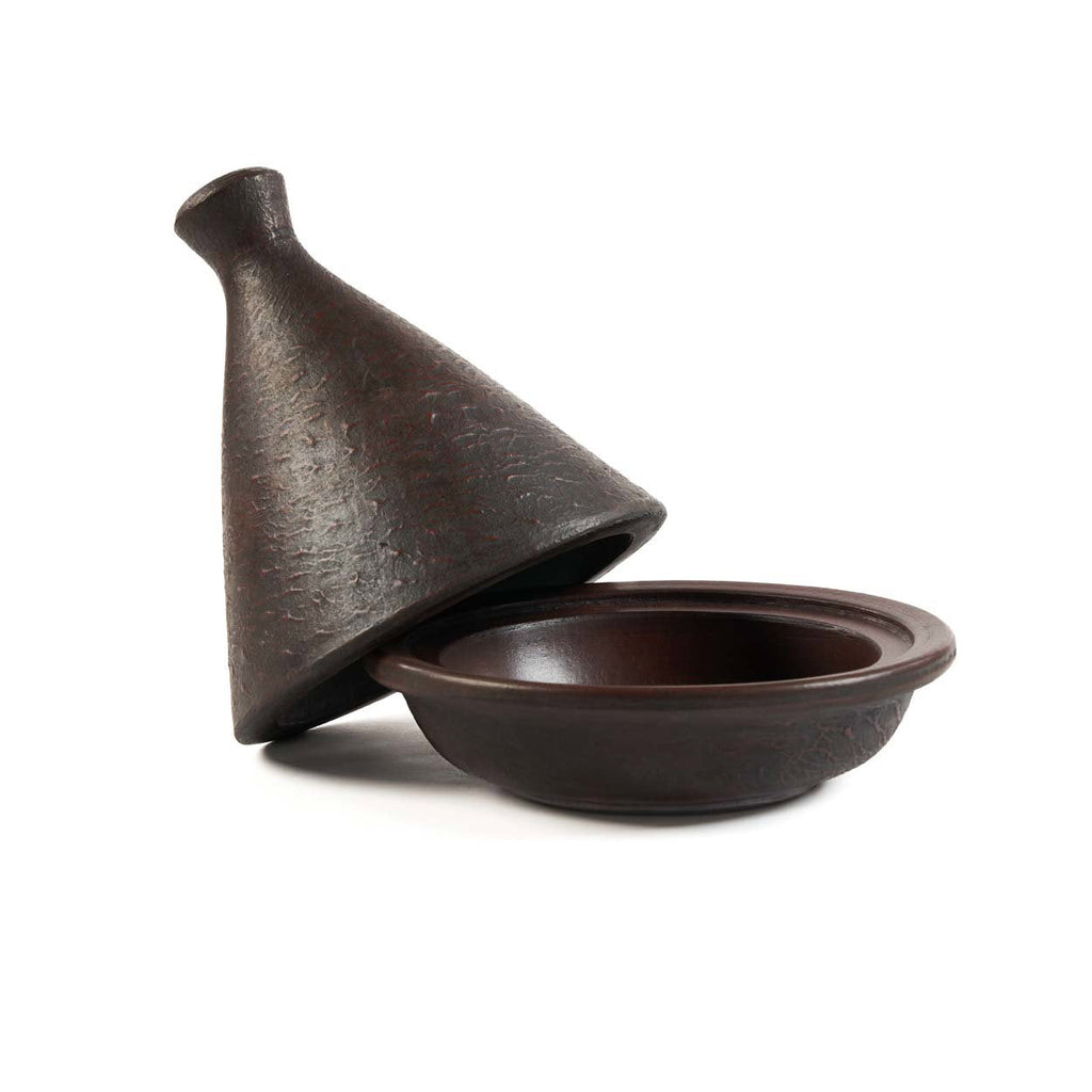 Tajine aus Terrakotta in Dunkelbraun mit strukturiertem Kegeldeckel – Ø21 cm