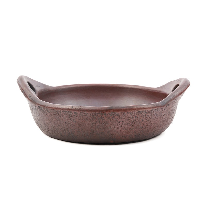 Servierschale aus brauner Terrakotta mit Griffen und Craquelé-Finish