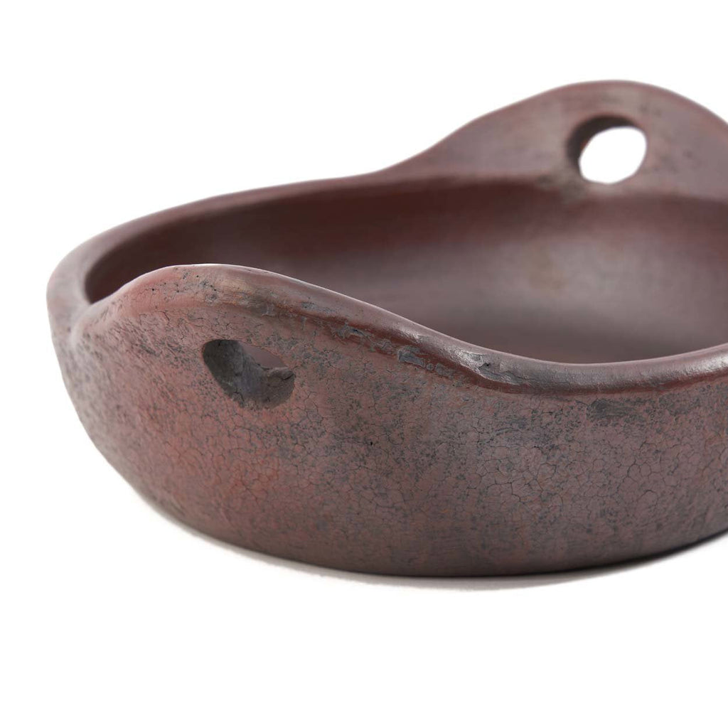 Servierschale aus brauner Terrakotta mit Griffen und Craquelé-Finish