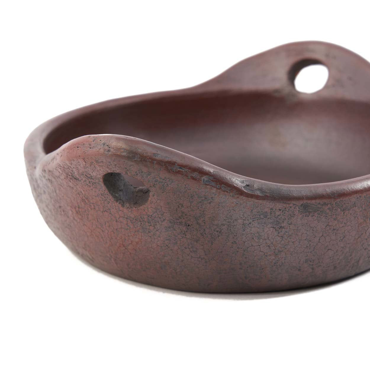 Servierschale aus brauner Terrakotta mit Griffen und Craquelé-Finish