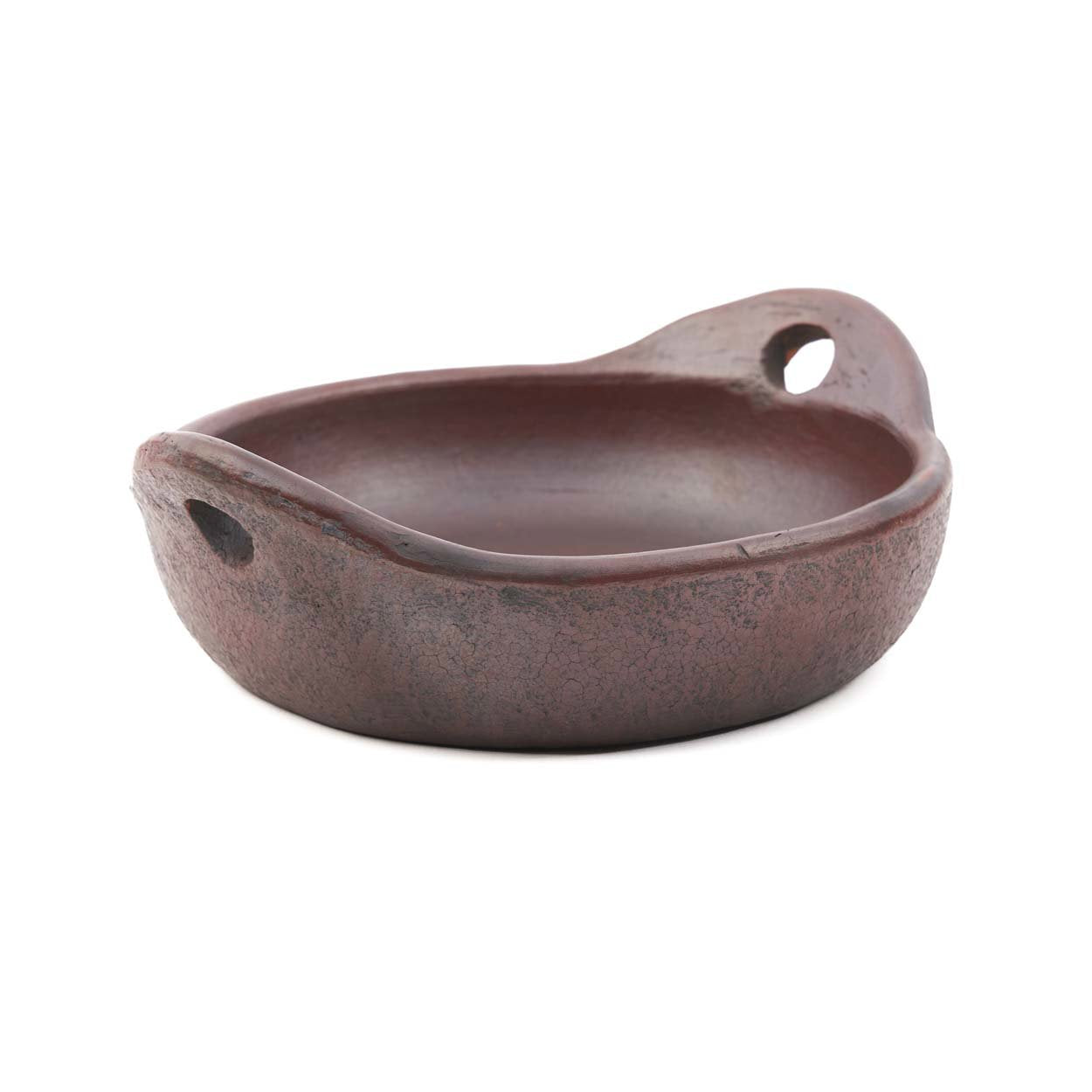 Servierschale aus brauner Terrakotta mit Griffen und Craquelé-Finish