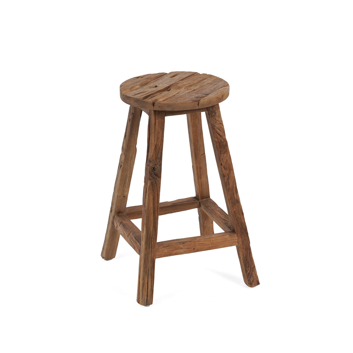 Barhocker aus recyceltem Teakholz in Naturbraun, runde Sitzfläche – Höhe 70 cm