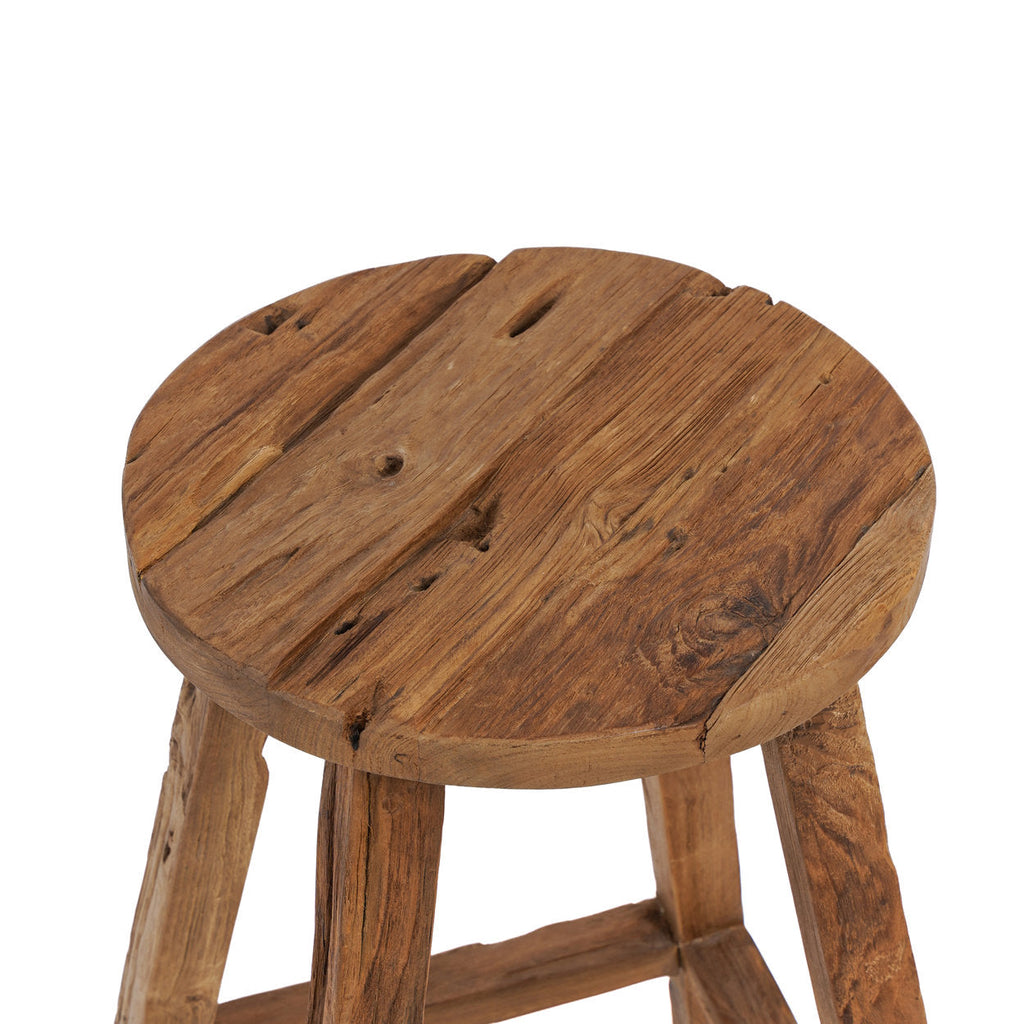 Tabouret de bar en teck recyclé brun naturel assise ronde – H70 cm