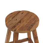 Tabouret de bar en teck recyclé brun naturel assise ronde – H70 cm