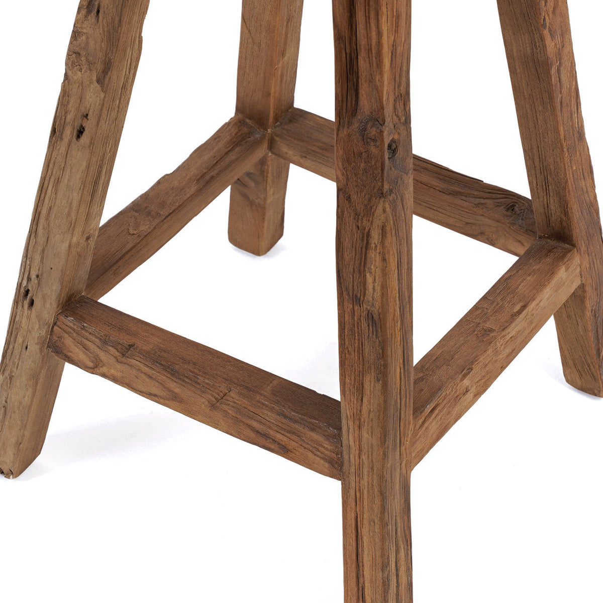 Tabouret de bar en teck recyclé brun naturel assise ronde – H70 cm