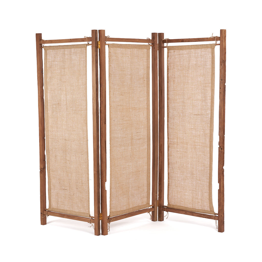 Raumteiler aus recyceltem Teak und Naturjute