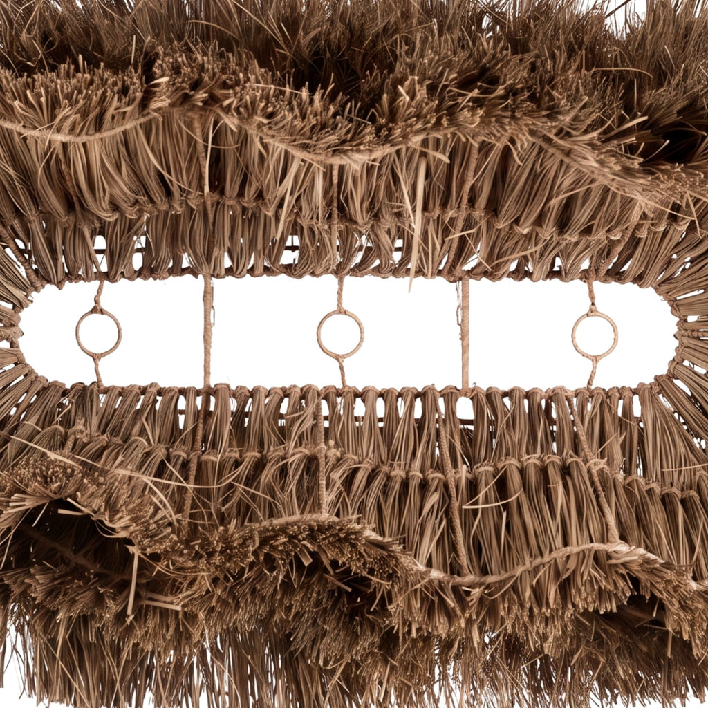 Hängeleuchte mit Fransen aus Naturfasern in Strohbeige – 140x60 cm