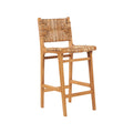 Barhocker aus recyceltem Holz und geflochtenem Naturrattan mit Rückenlehne