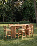 Barhocker aus recyceltem Holz und geflochtenem Naturrattan mit Rückenlehne