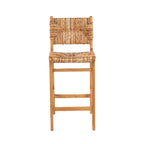Barhocker aus recyceltem Holz und geflochtenem Naturrattan mit Rückenlehne