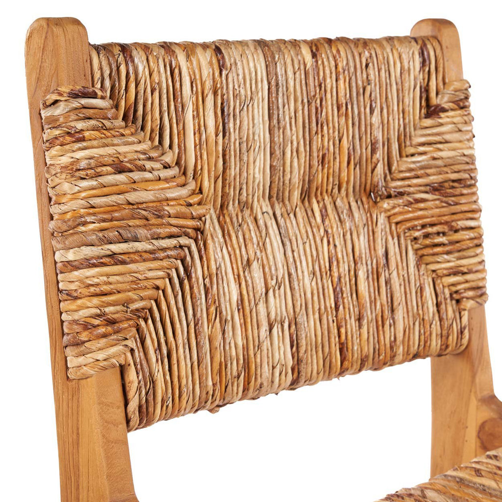 Barhocker aus recyceltem Holz und geflochtenem Naturrattan mit Rückenlehne
