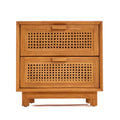 Nachttisch aus Teak und Rattan Natur mit 2 Schubladen – 51x48 cm