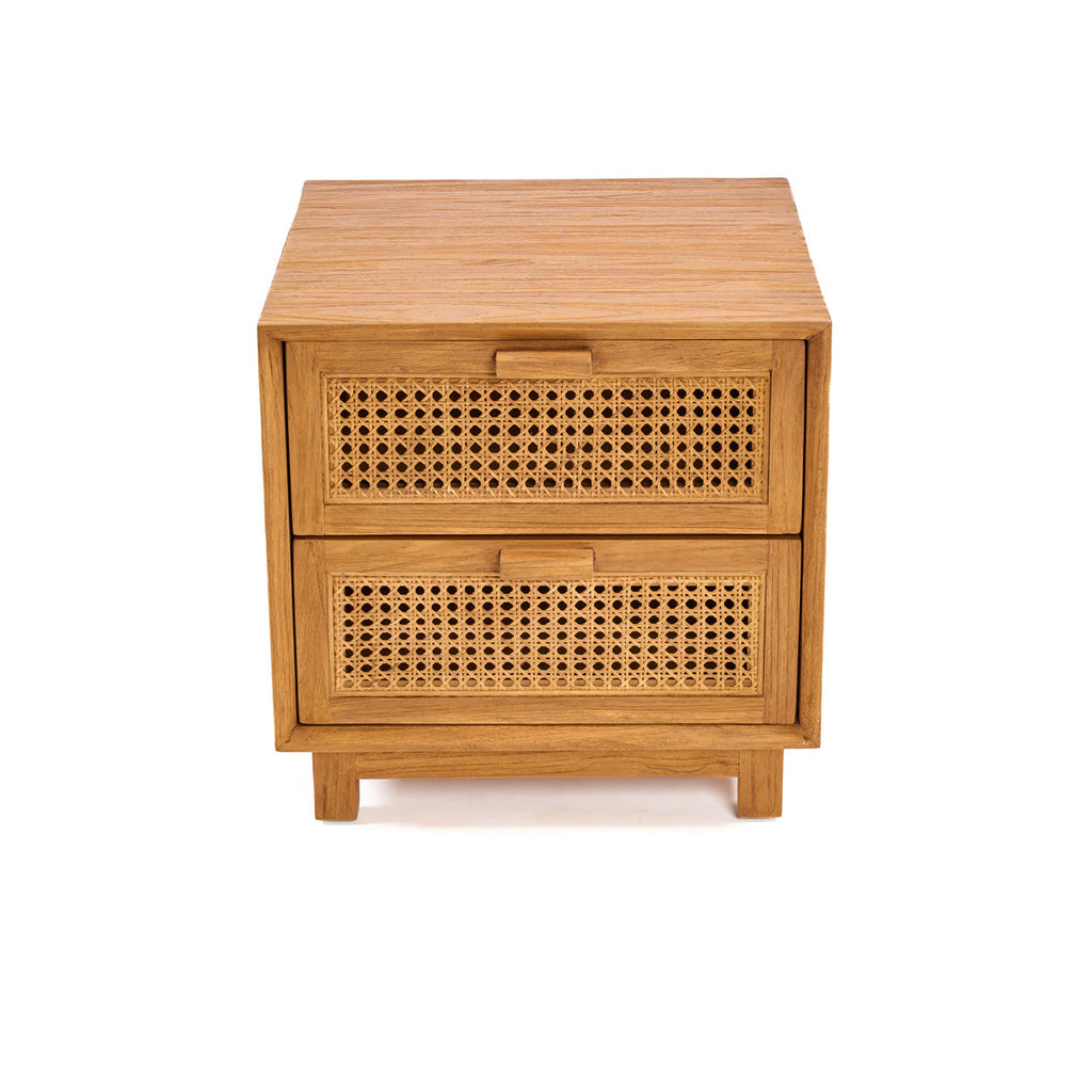 Nachttisch aus Teak und Rattan Natur mit 2 Schubladen – 51x48 cm