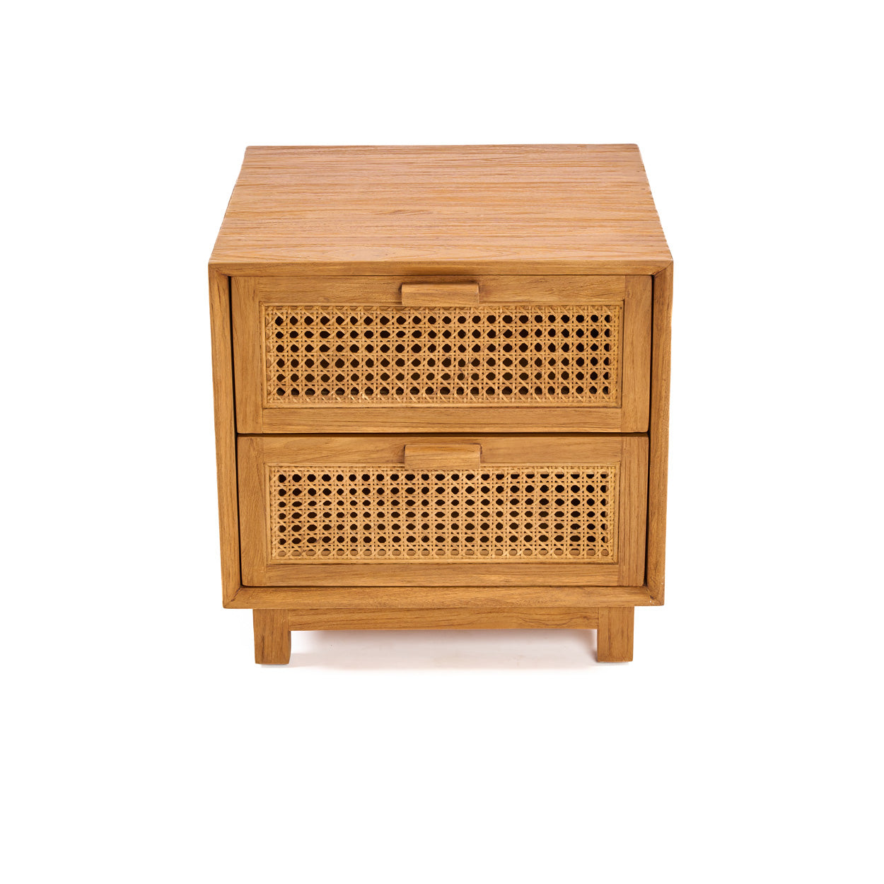 Nachttisch aus Teak und Rattan Natur mit 2 Schubladen – 51x48 cm