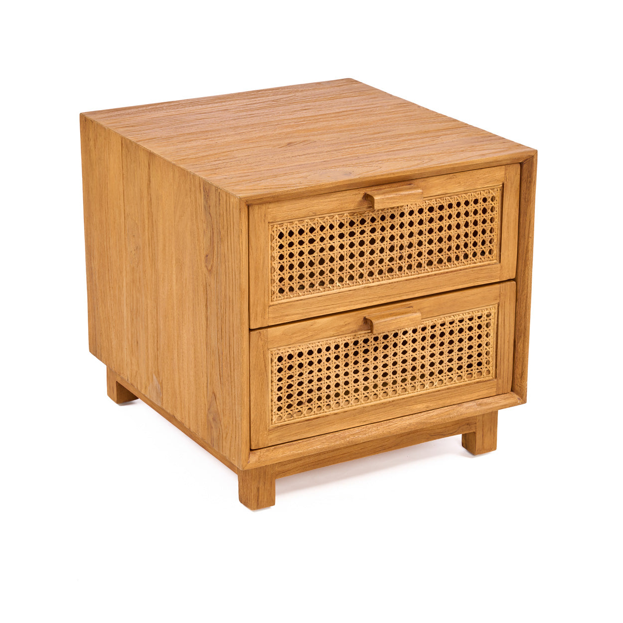 Nachttisch aus Teak und Rattan Natur mit 2 Schubladen – 51x48 cm