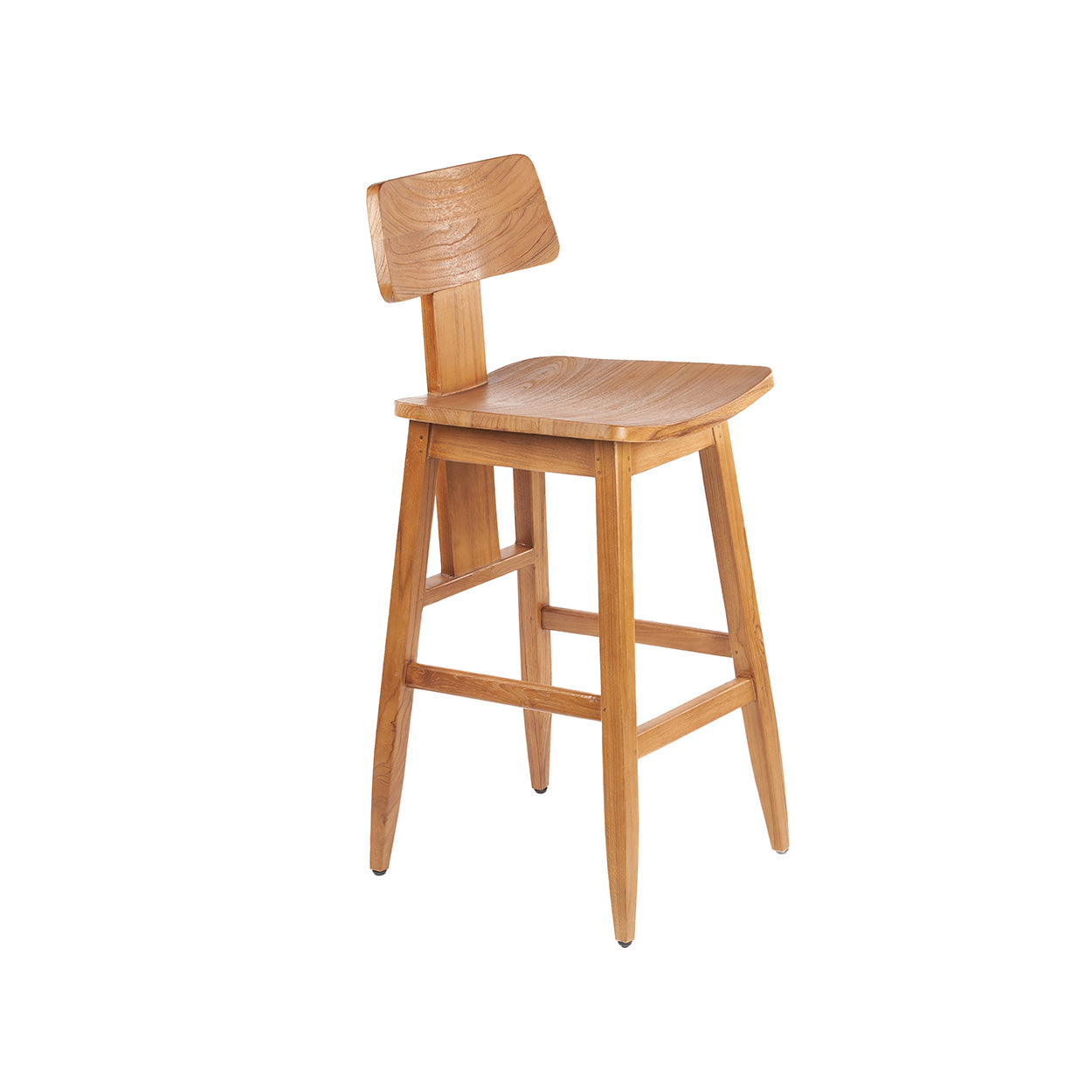 Barhocker aus Teakholz in Natur mit geneigter Rückenlehne – H109 cm