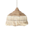 Kegelförmige Hängeleuchte aus geflochtenem Abaca mit Raffia-Fransen – Ø50 cm