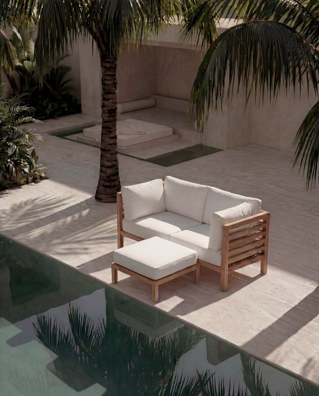 Quadratischer modularer Pouf aus recyceltem Teak Natur-Weiß 80x80