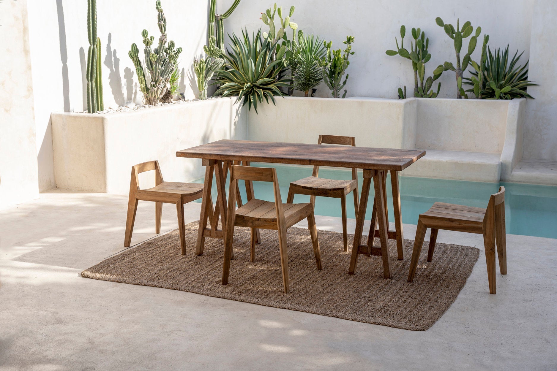 Esszimmerstuhl aus recyceltem Teak Natur für innen und außen