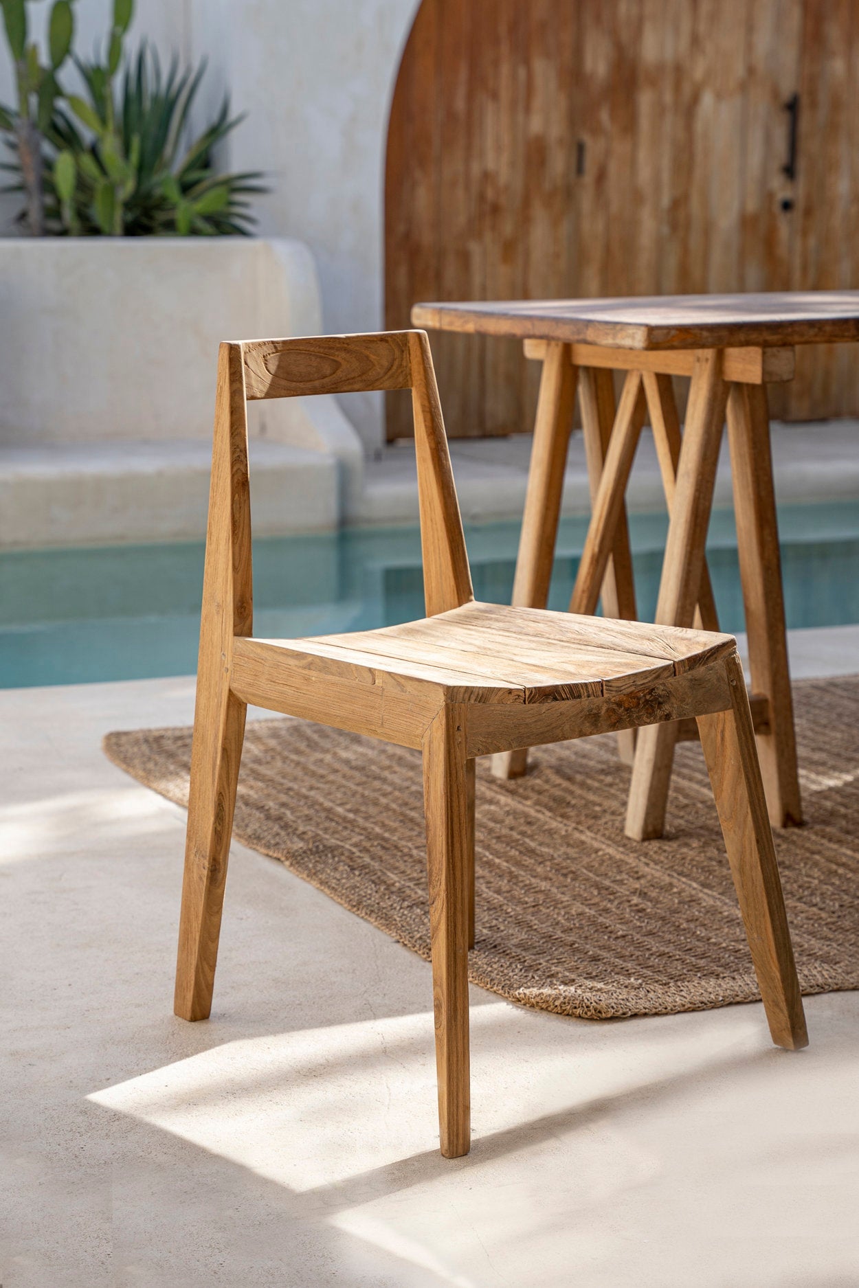 Esszimmerstuhl aus recyceltem Teak Natur für innen und außen
