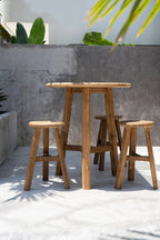 Runder Bartisch aus wiederverwertetem Teakholz für innen und außen – 105x90 cm