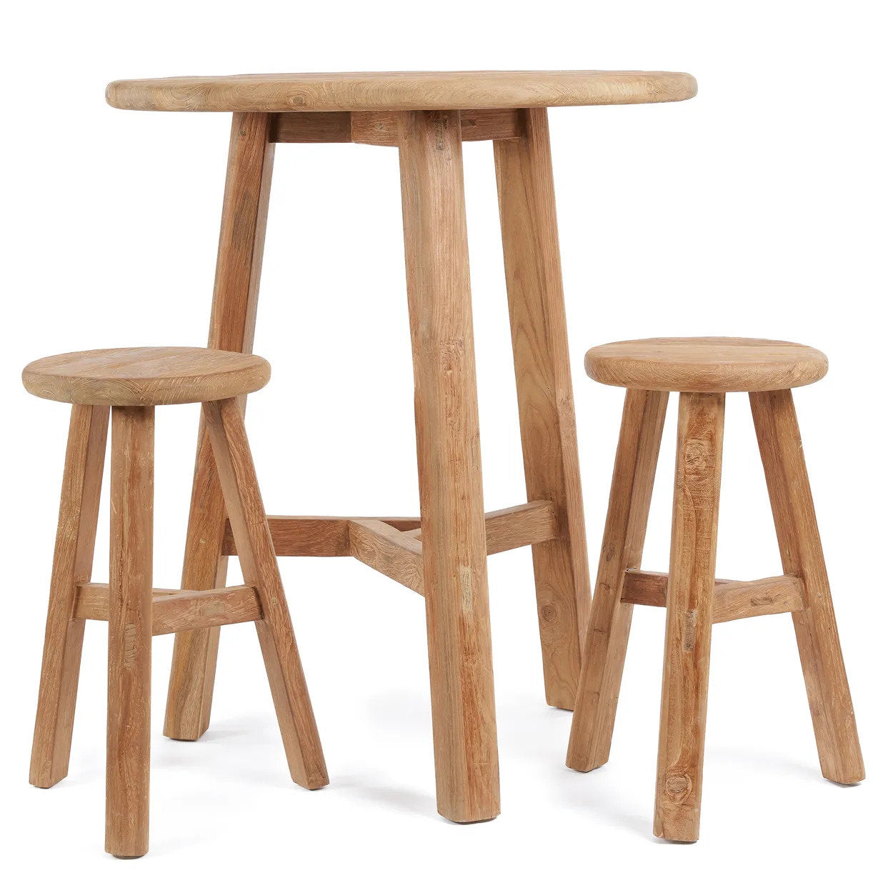 Runder Bartisch aus wiederverwertetem Teakholz für innen und außen – 105x90 cm