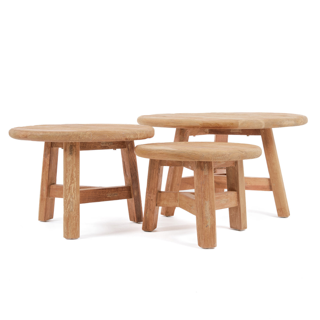 Runder Couchtisch aus recyceltem Teakholz Natur – Ø80 cm