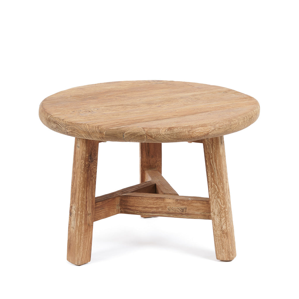 Runder Couchtisch aus recyceltem Teakholz Natur fürs Wohnzimmer – Ø60 cm