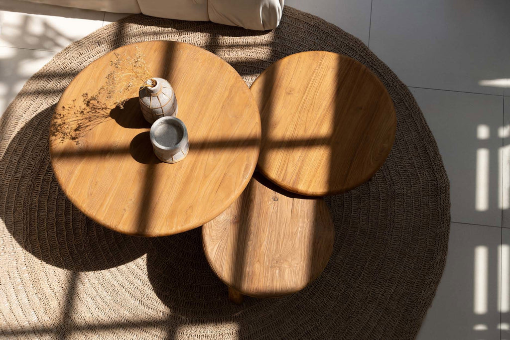 Runder Couchtisch aus recyceltem Teakholz Natur fürs Wohnzimmer – Ø60 cm