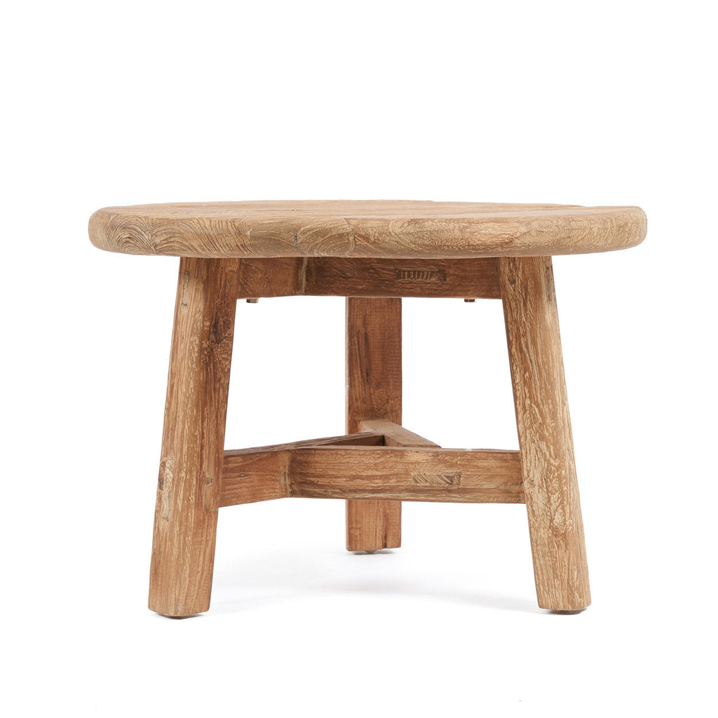 Runder Couchtisch aus recyceltem Teakholz Natur fürs Wohnzimmer – Ø60 cm