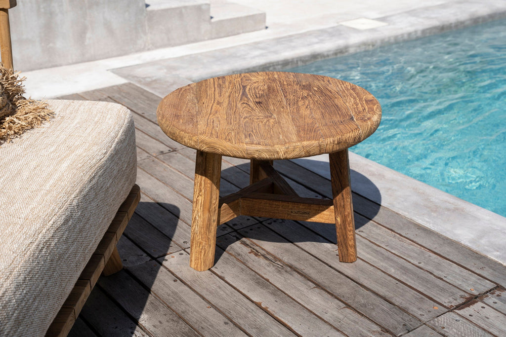 Runder Couchtisch aus recyceltem Teakholz Natur – Ø50 cm