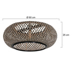 Suspension en bambou naturel et noir ajourée ronde – Ø60 cm