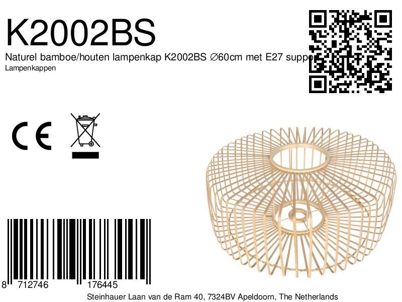 Runder Lampenschirm aus Bambus und Holz Natur für Hängeleuchte – Ø60 cm